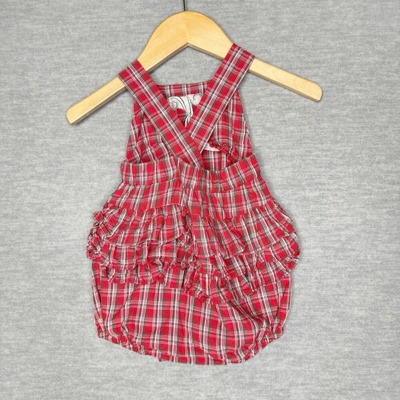 Ricrac & Ruffles Bubble Romper Monogrammed “K” Christmas 6/9‎ M Girls Red Green - Picture 3 of 6
